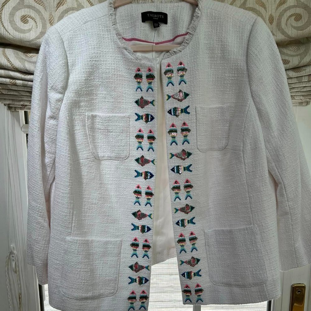 Talbots White Blazer w/decorative Fish Sequins